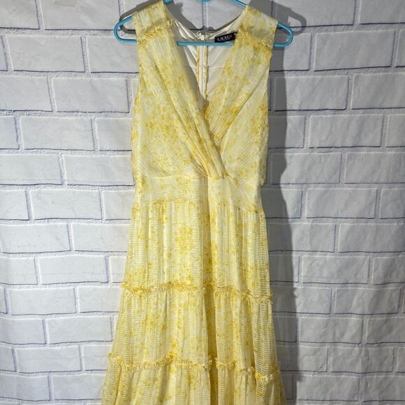 Lauren By Ralph Lauren beautiful Womens Romantic Flowy Lined Yellow Size 8 - Picture 2 of 6
